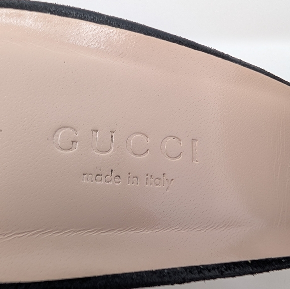 Gucci Size 40 Marmont Suede Fringe Mules Kiltie Heels Sandals Double G - Picture 13 of 15